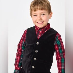 Gymboree Black Vest with Red and Green Plaid Shirt